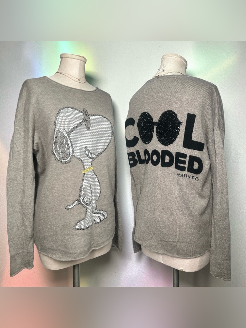 PRINCESS GOES HOLLYWOOD Snoopy Peanuts Cashmere Wool Sweater Knit Rhinestones M